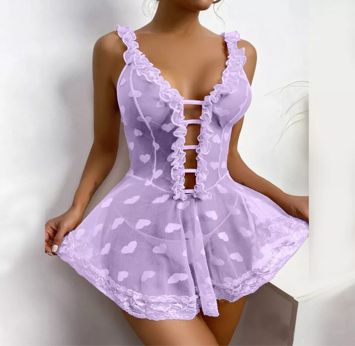 Womens Sexy Lace Nightdress Lingerie Babydoll Ladies See-through Nightwear UK