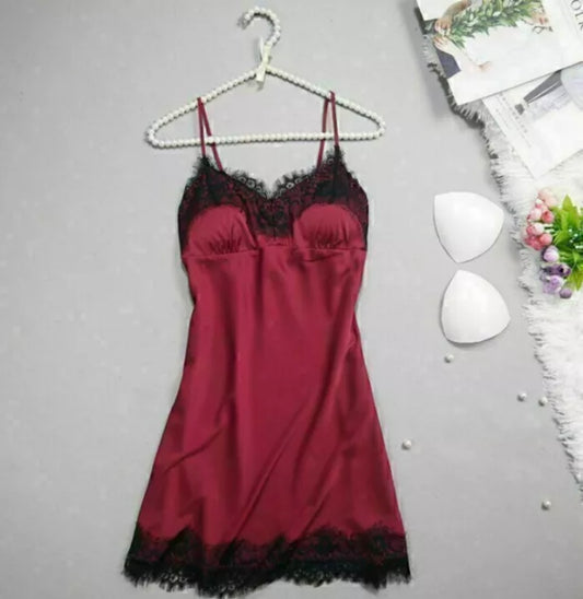 Womens Sexy Silk Satin Lace Nightdress Pyjamas Lingerie Ladies Nightwear Nightie